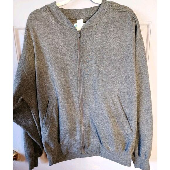 VTG 70s Gray Zip Front Sweatshirt Large Cheetah Brand Pockets Quilted Neck - Picture 11 of 11